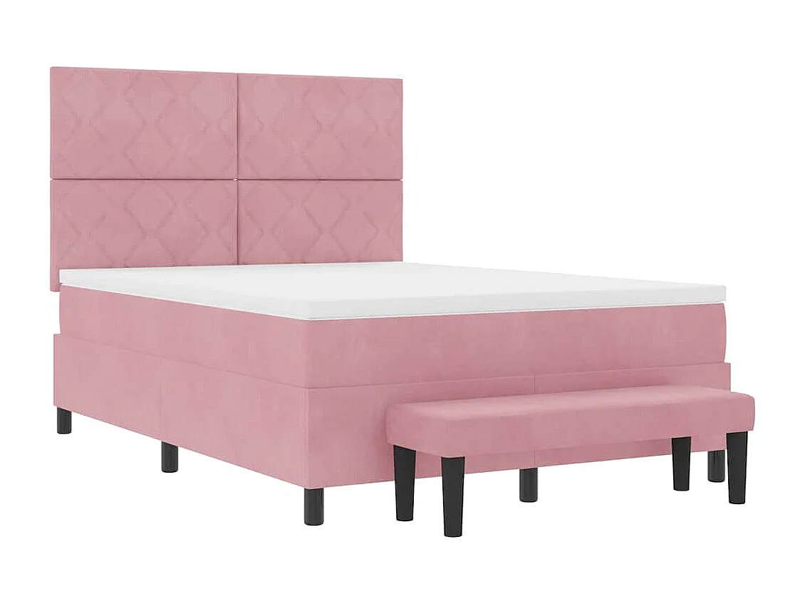 Cama Box com colchão com cabeceira Rosa 160 x 200 cm Veludo