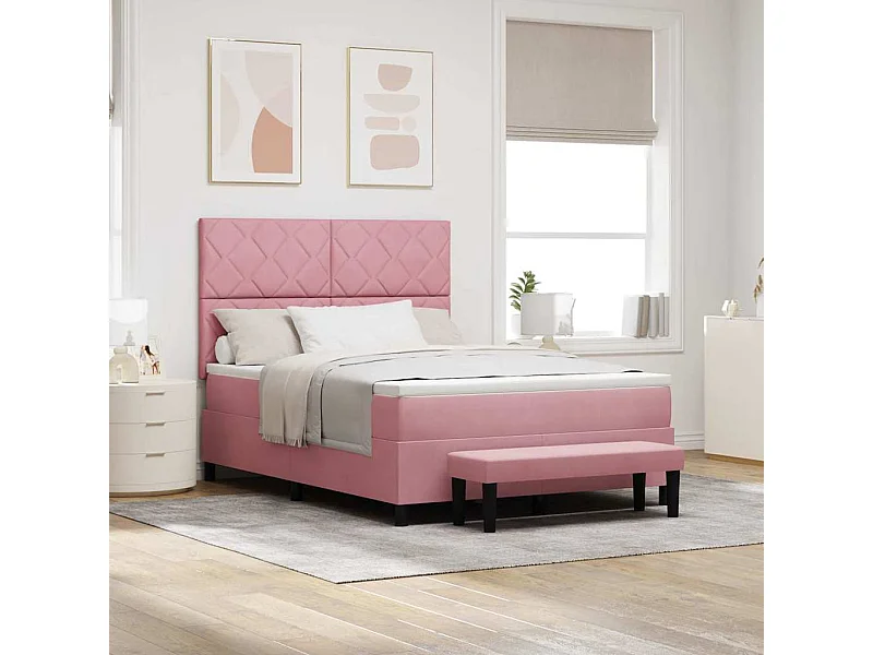 Cama Box com colchão com cabeceira Rosa 160 x 200 cm Veludo