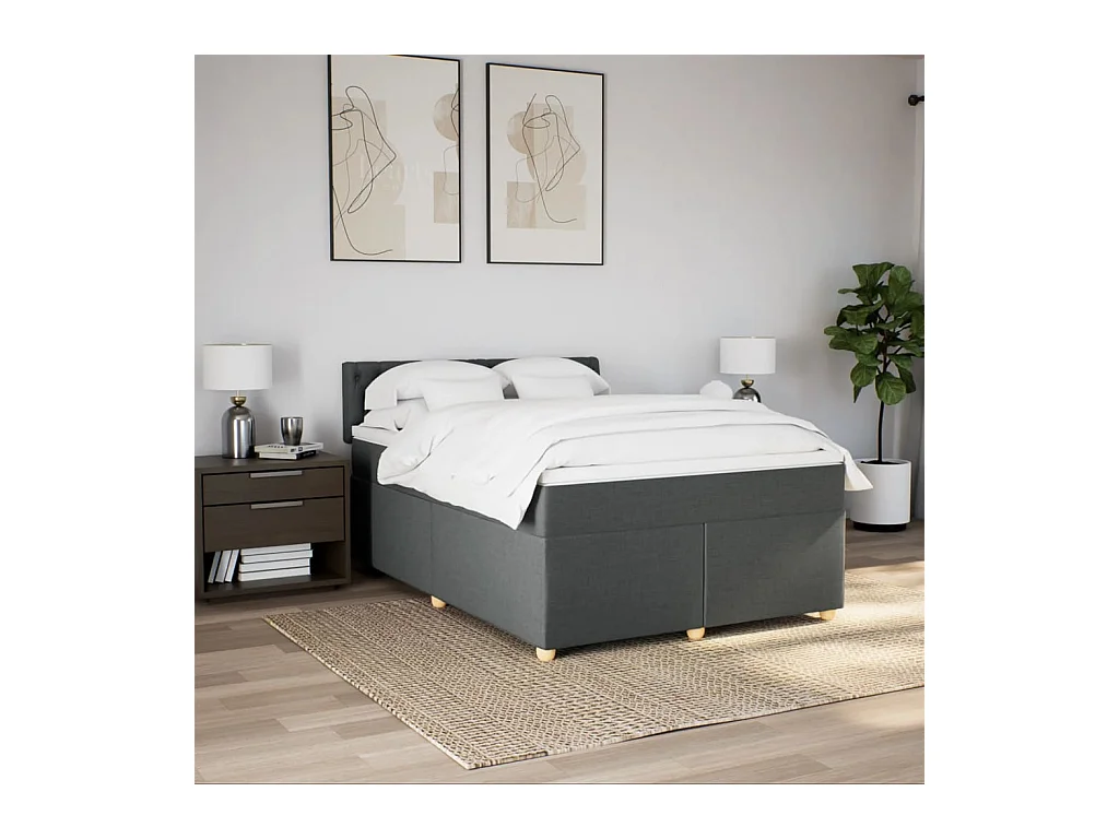 Sommier à lattes de lit avec matelas Gris foncé 140x200cm Tissu