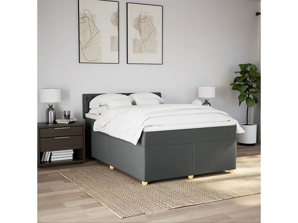Boxspringbett mit Matratze Dunkelgrau 140x200 cm Stoff