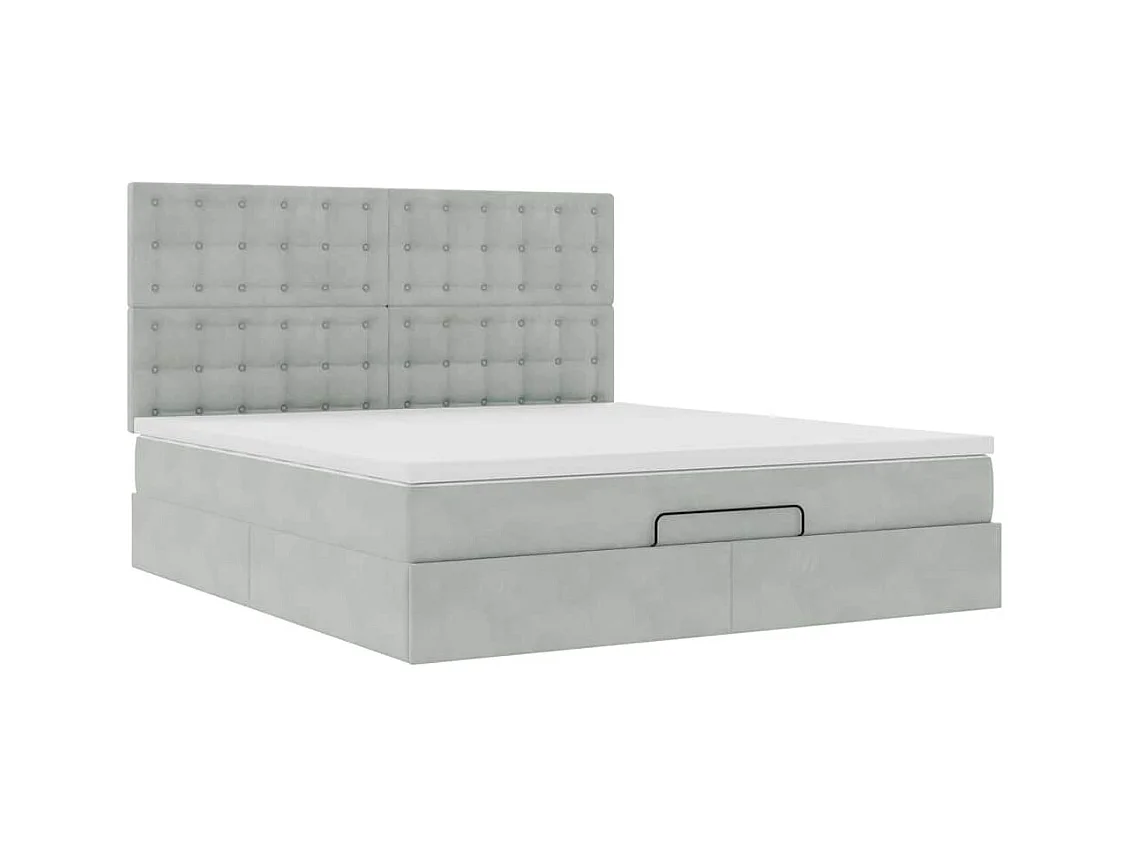 Cadre de lit ottoman et matelas gris clair 160x200cm velours