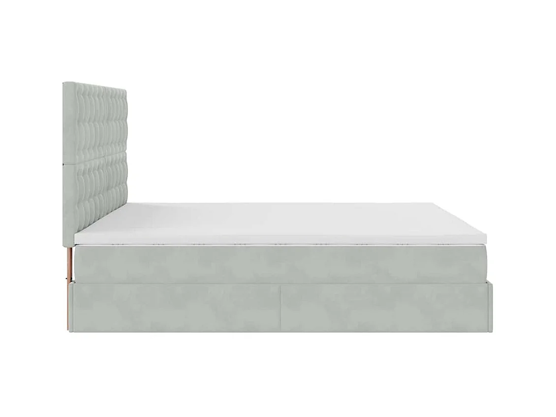 Cadre de lit ottoman et matelas gris clair 160x200cm velours
