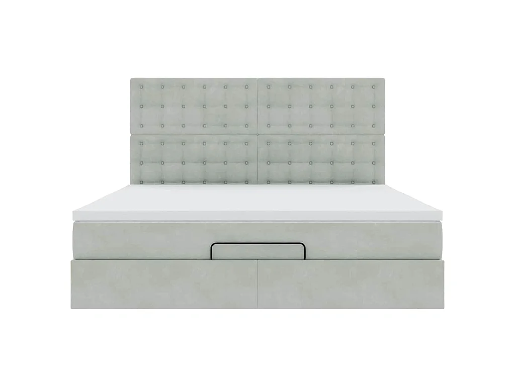 Estrutura cama otomana colchões 160x200cm veludo cinzento claro