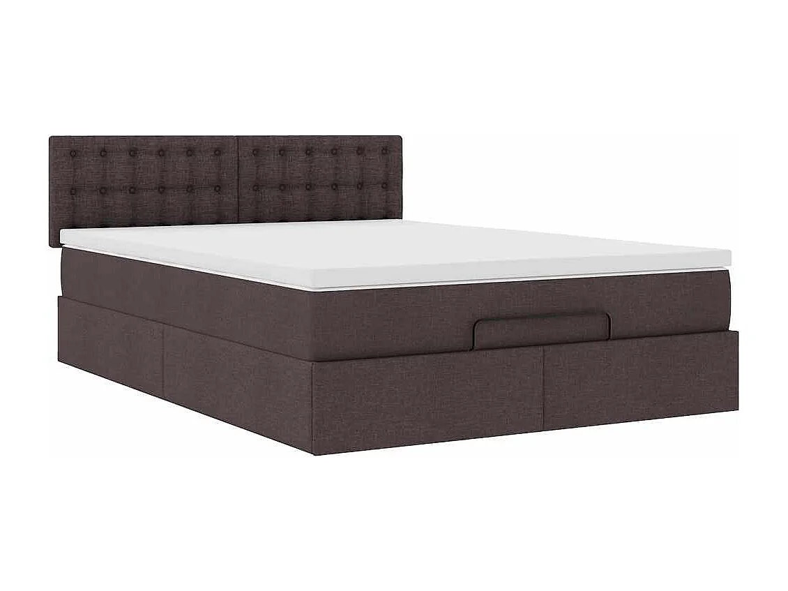 Cadre de lit ottoman avec matelas marron foncé 140x200 cm tissu