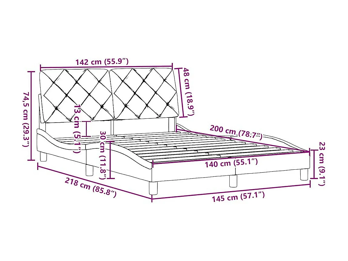 Cadre de lit sans matelas marron foncé 140x200 cm tissu