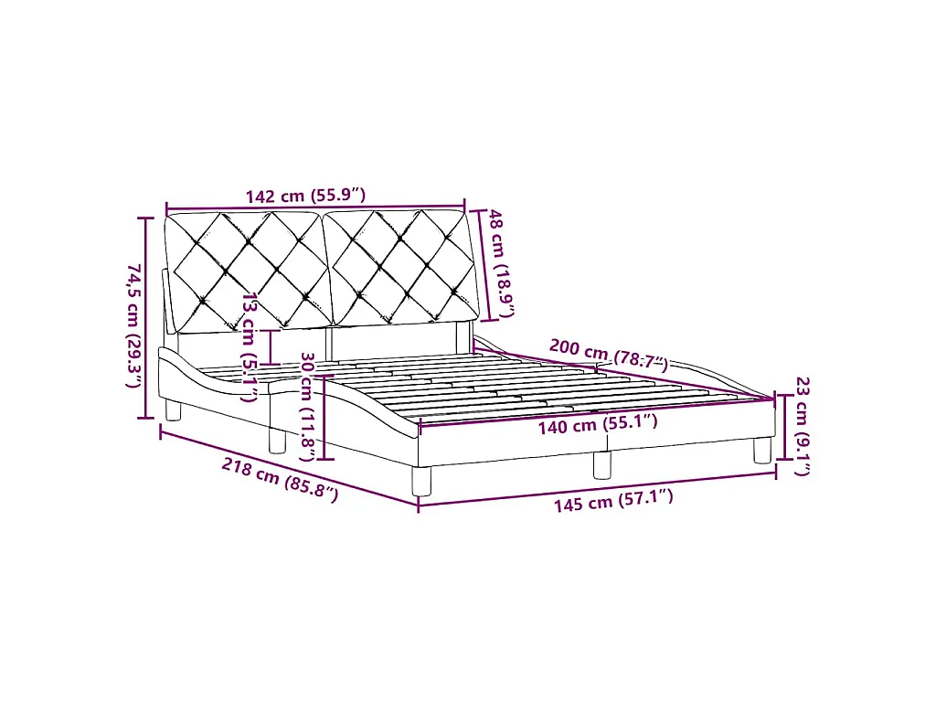 Estructura de cama sin colchón tela marrón oscuro 140x200 cm