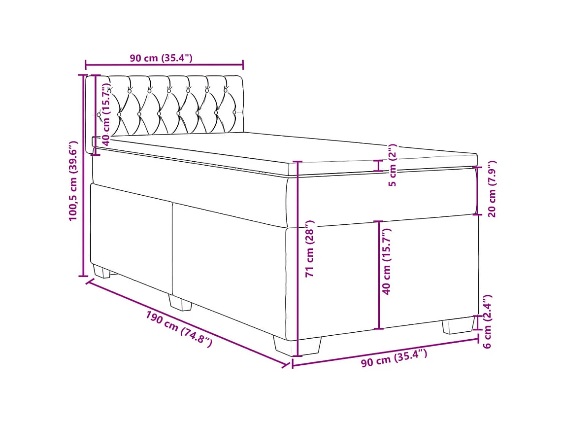 Boxspringbett mit Matratze Hellgrau 90x190 cm Stoff