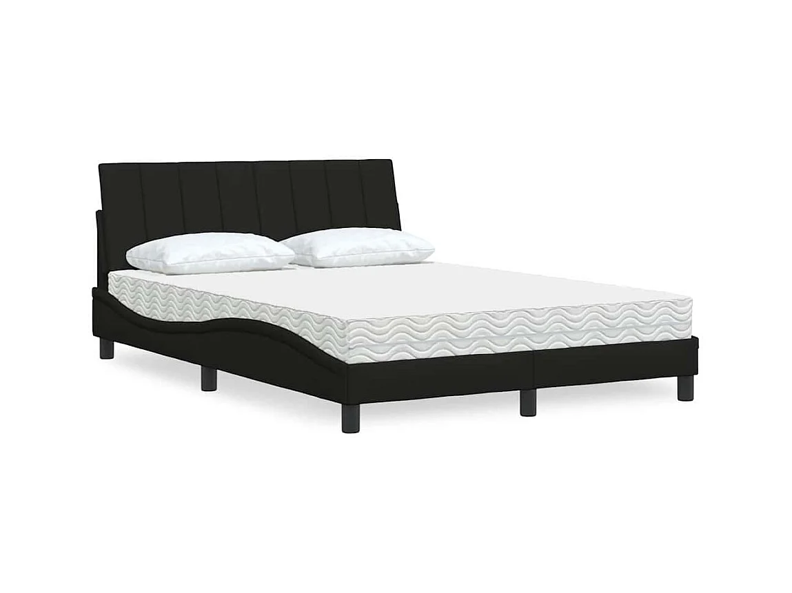 Lit avec matelas Hanko noir 140x200 cm tissu