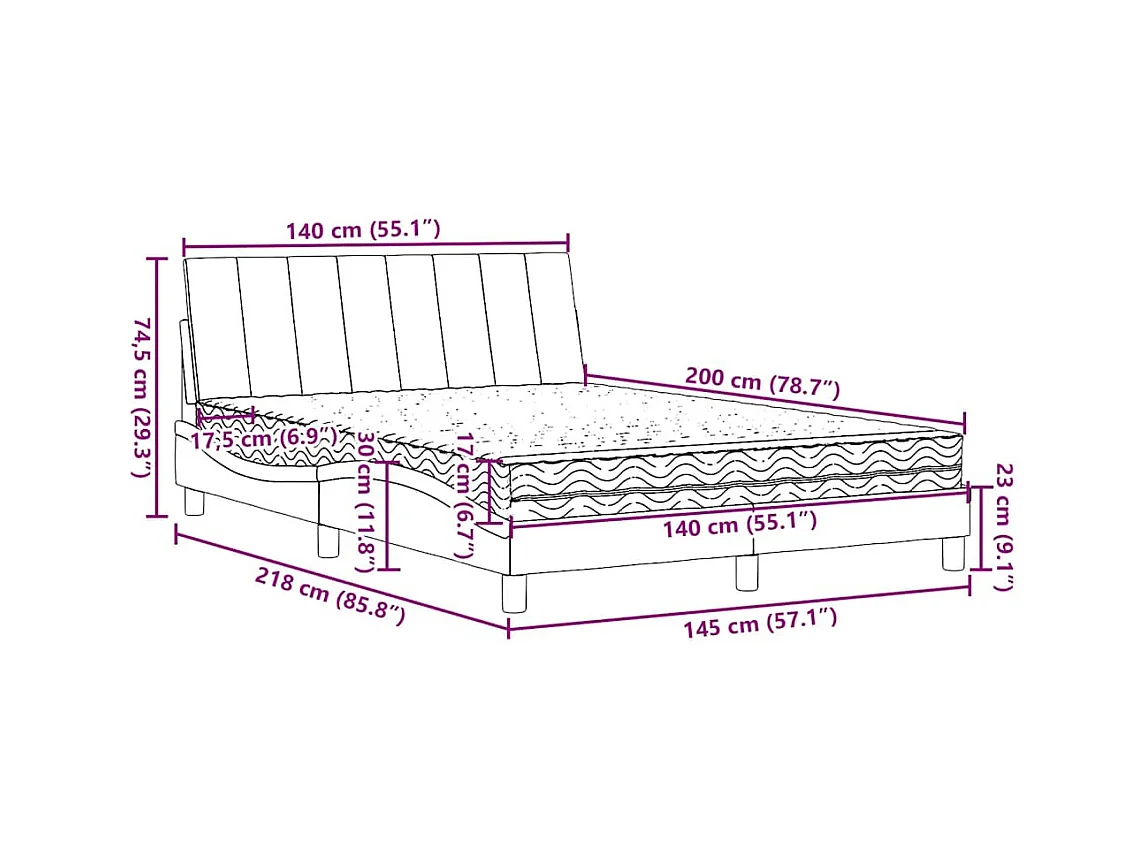 Lit avec matelas Hanko noir 140x200 cm tissu