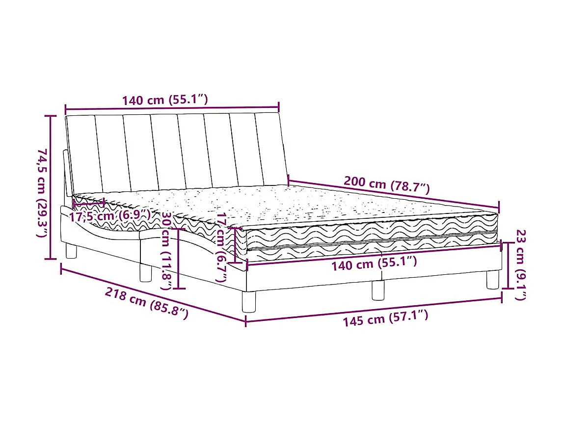 Letto con Materasso Hanko Nero 140x200 cm in Tessuto