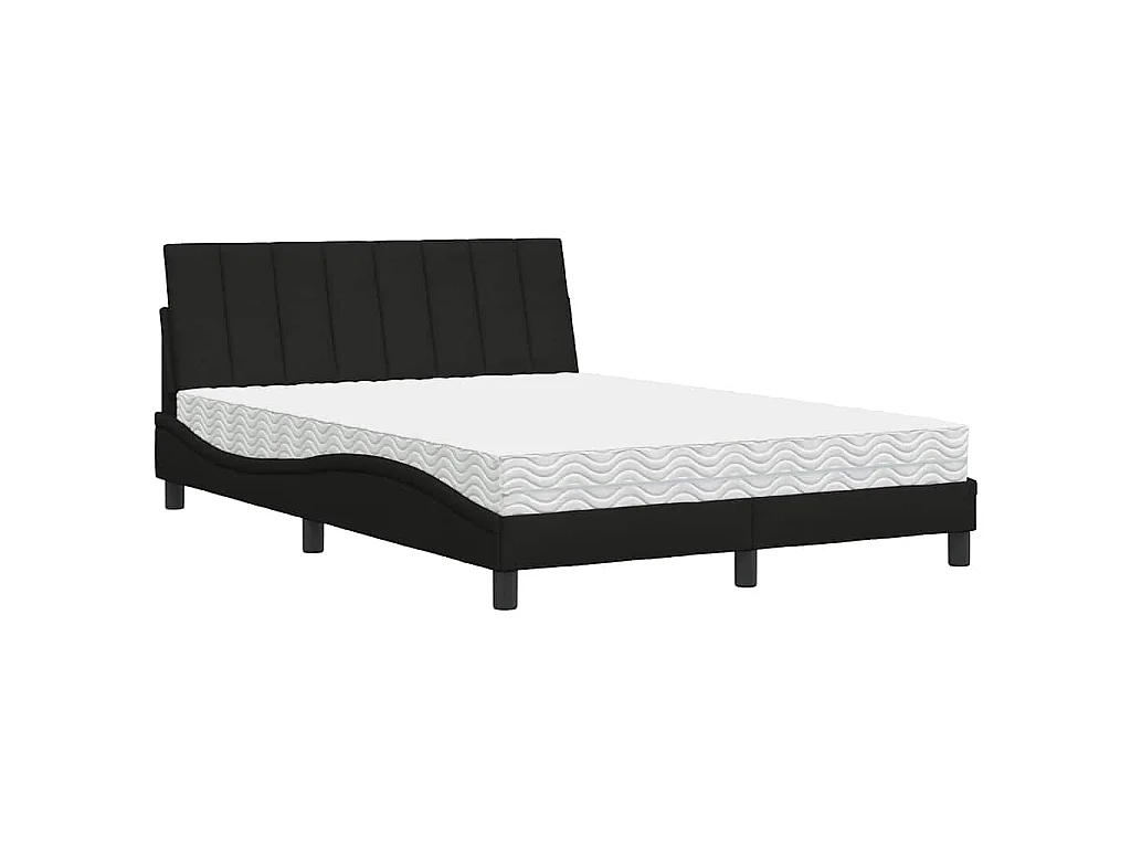 Lit avec matelas Hanko noir 140x200 cm tissu