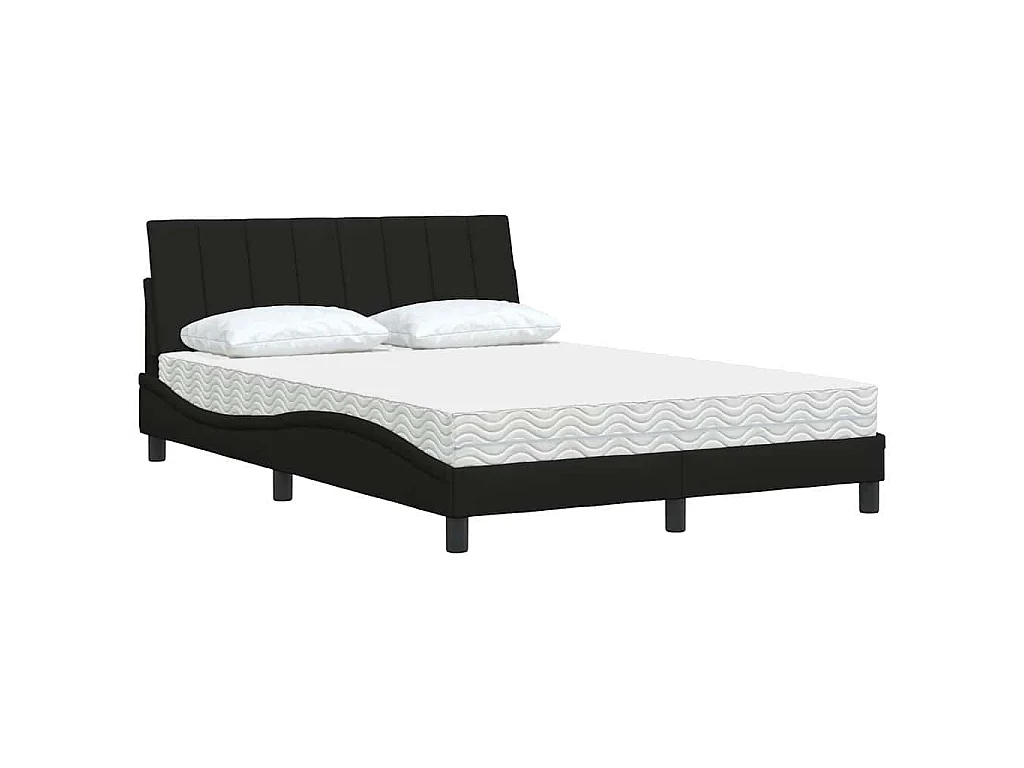 Lit avec matelas Hanko noir 140x200 cm tissu