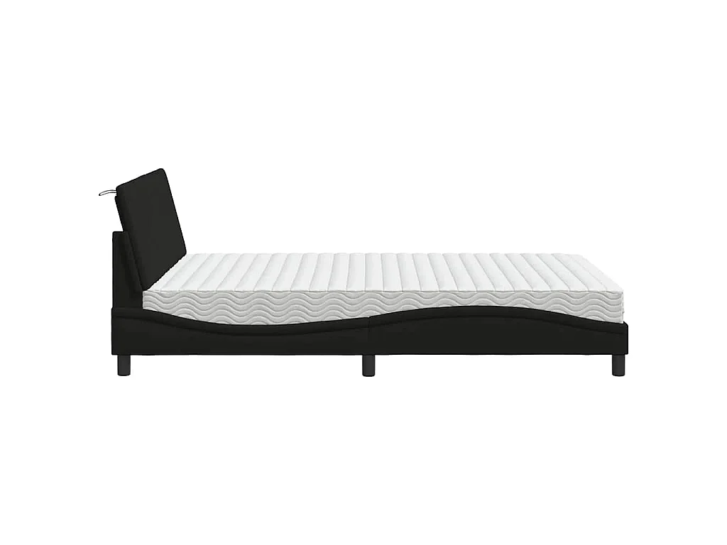 Lit avec matelas Hanko noir 140x200 cm tissu