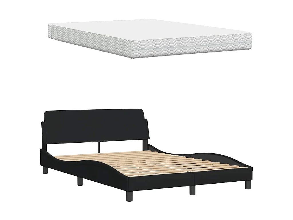 Lit avec matelas Hanko noir 140x200 cm tissu