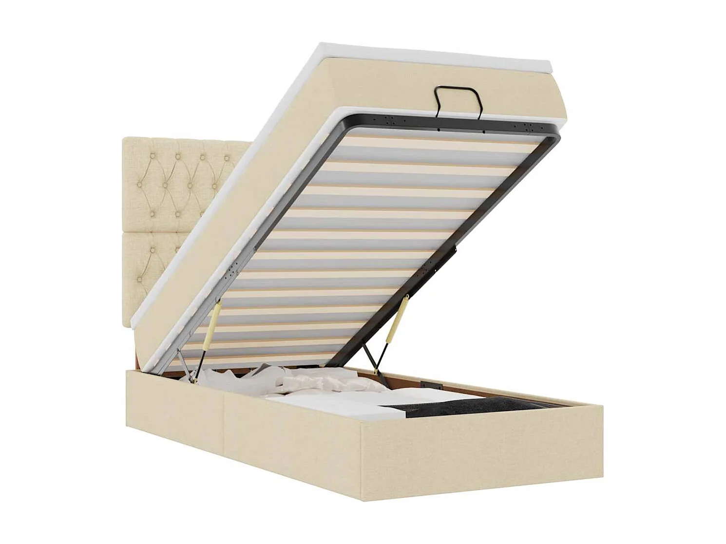 Bed poef met matras en LED's 90x200 cm stof crèmekleurig