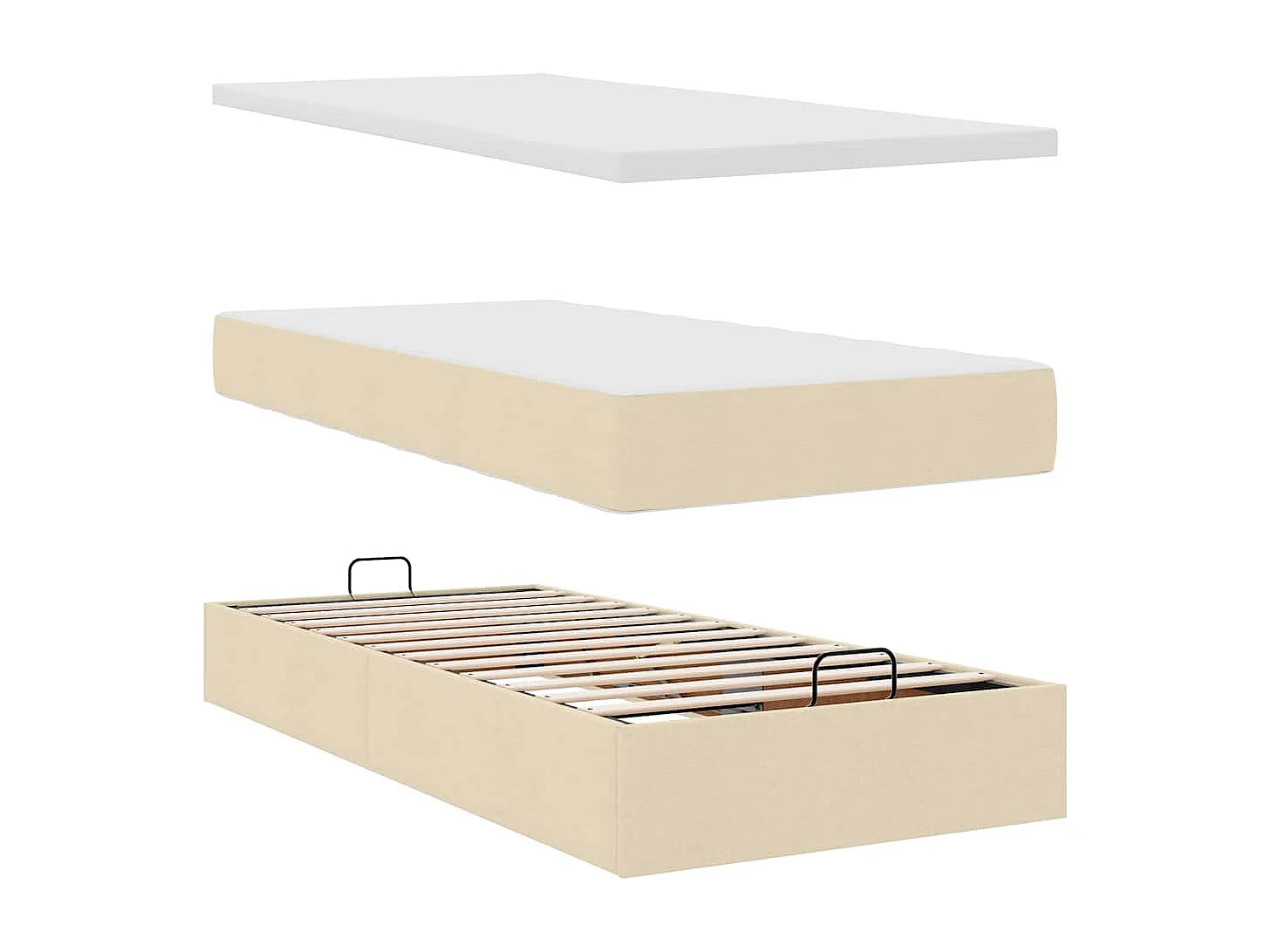Bed poef met matras en LED's 90x200 cm stof crèmekleurig