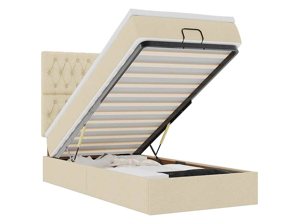 Pouf Letto con Materasso e LED Crema 90x200 cm in Tessuto