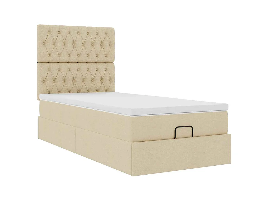 Pouf Letto con Materasso e LED Crema 90x200 cm in Tessuto