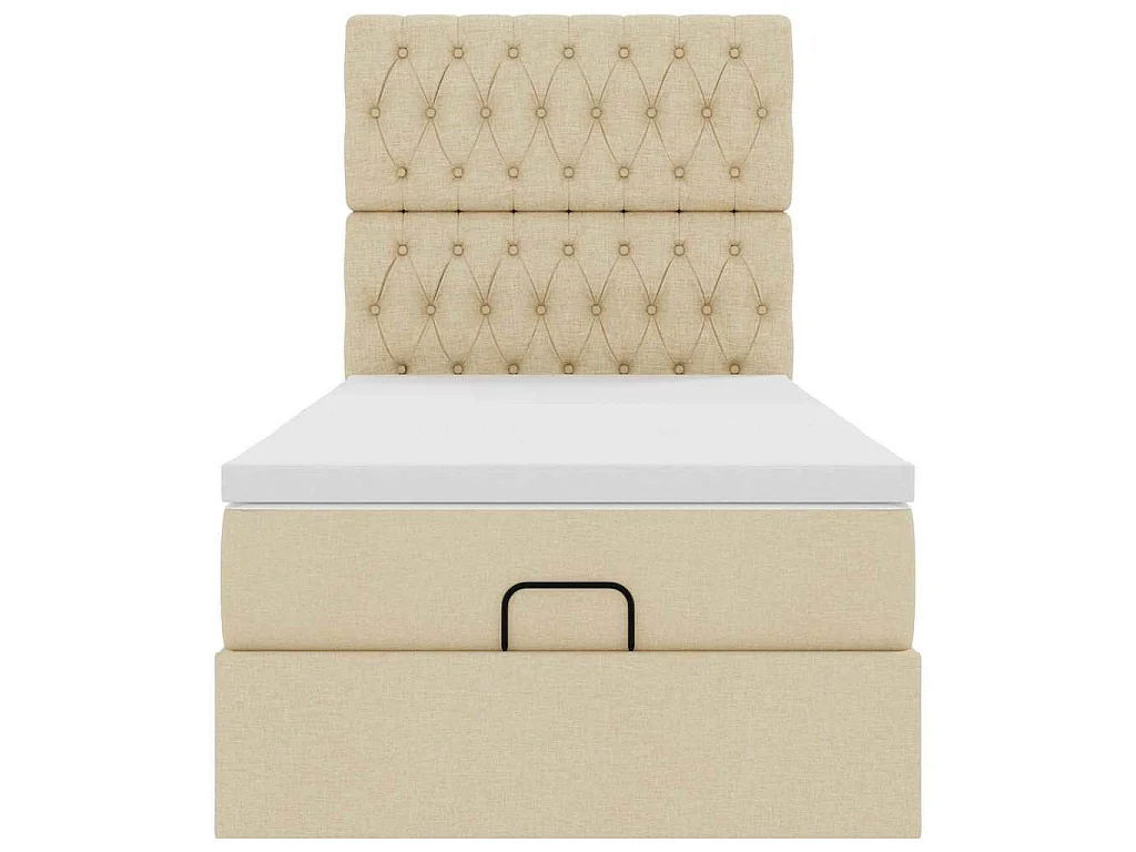 Pouf Letto con Materasso e LED Crema 90x200 cm in Tessuto
