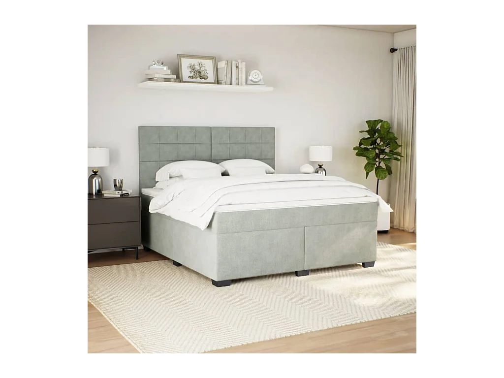 Sommier à lattes de lit et matelas Gris clair 180x200cm Velours
