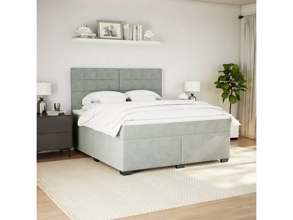 Sommier à lattes de lit et matelas Gris clair 180x200cm Velours