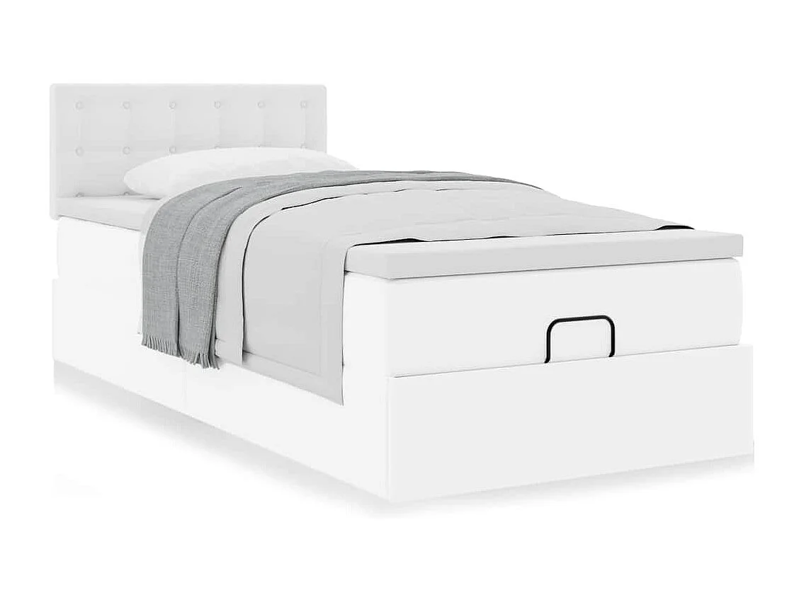 Letto Pouf con Materasso Bianco 90x200 cm Similpelle