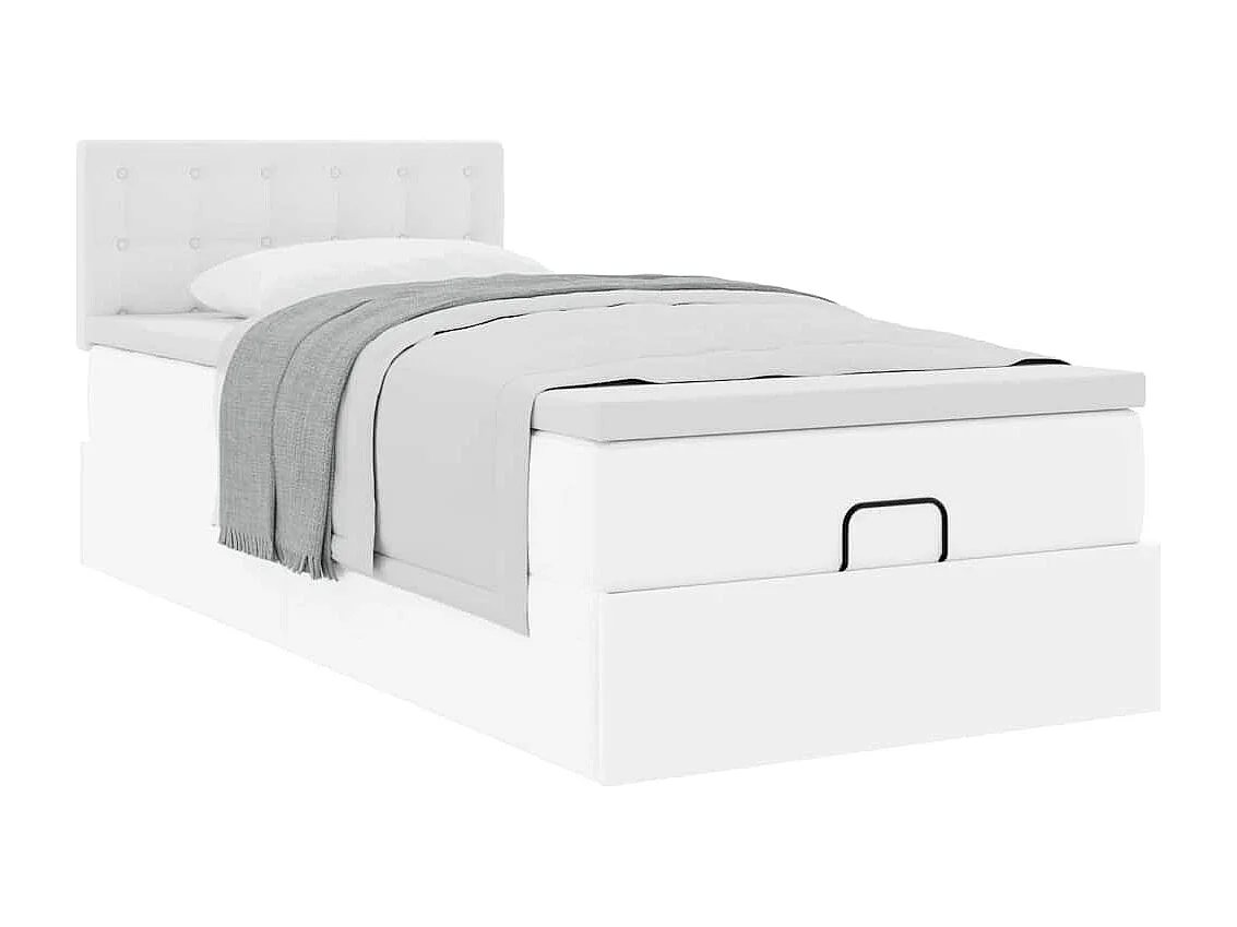 Letto Pouf con Materasso Bianco 90x200 cm Similpelle