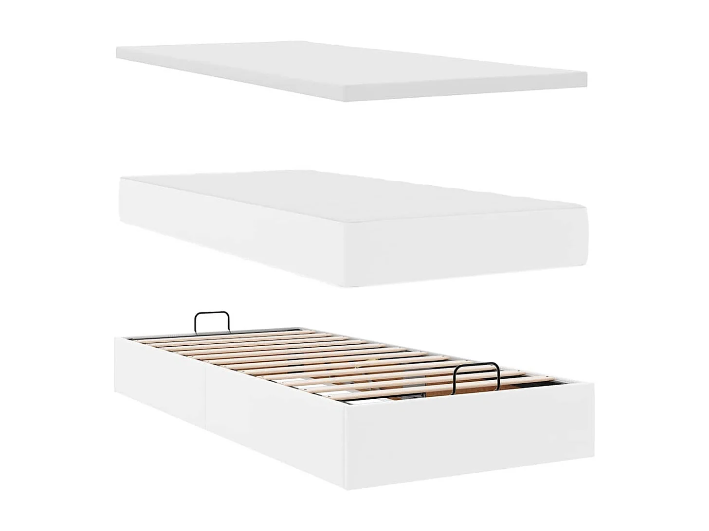 Letto Pouf con Materasso Bianco 90x200 cm Similpelle