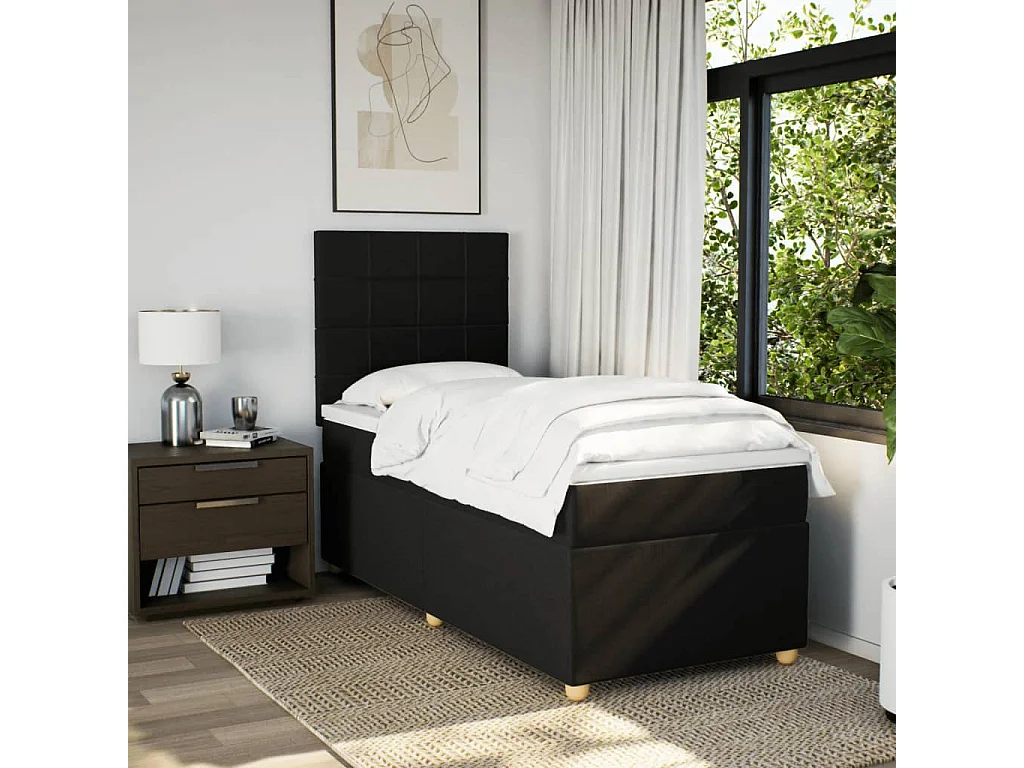 Cama com molas/colchão 100x200 cm tecido preto