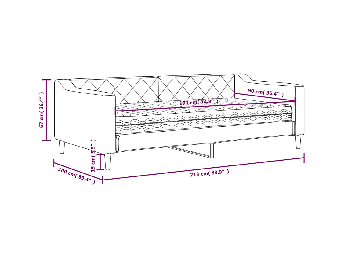 Slaapbank met matras 90x190 cm stof donkergrijs
