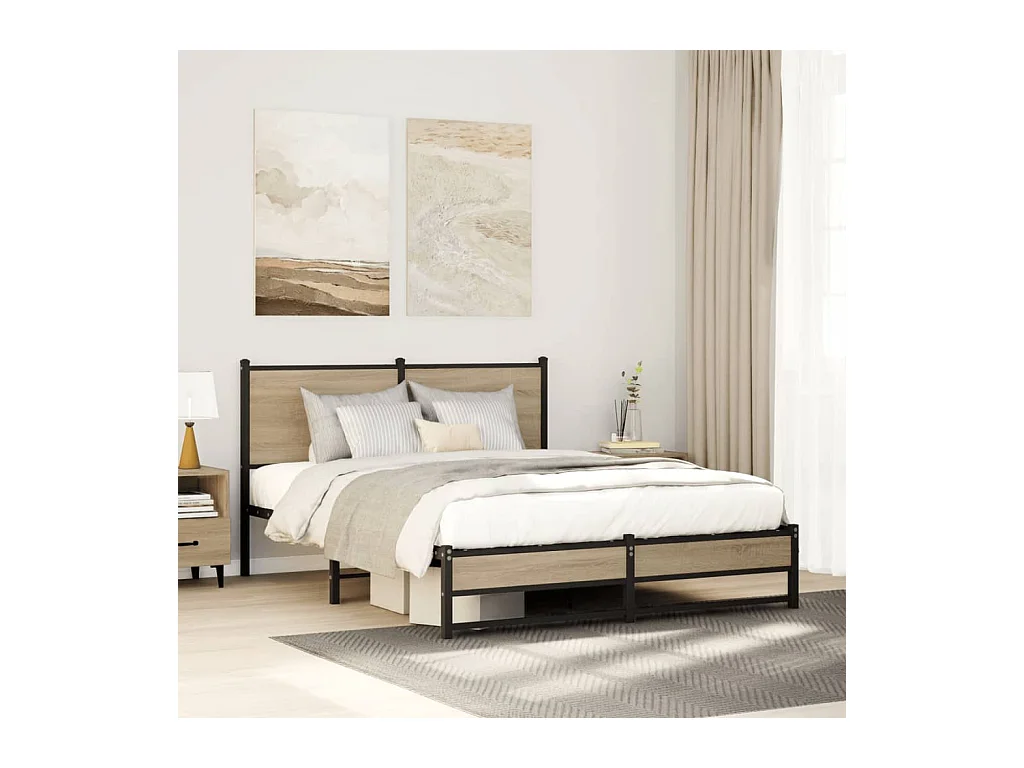 Cadre de lit en métal sans matelas chêne sonoma 140x200 cm