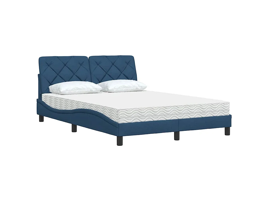 Lit avec matelas bleu 140x200 cm tissu