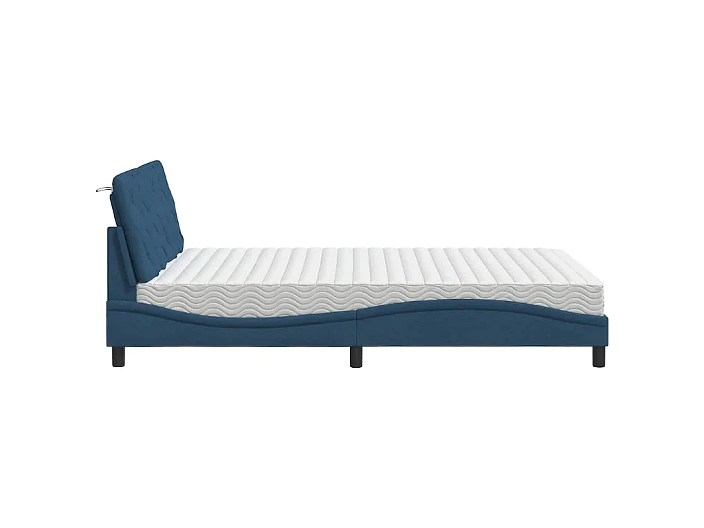 Lit avec matelas bleu 140x200 cm tissu