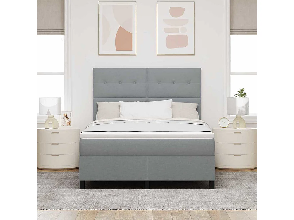 Lit à ressorts avec matelas Gris clair 140 x 190 cm tissu
