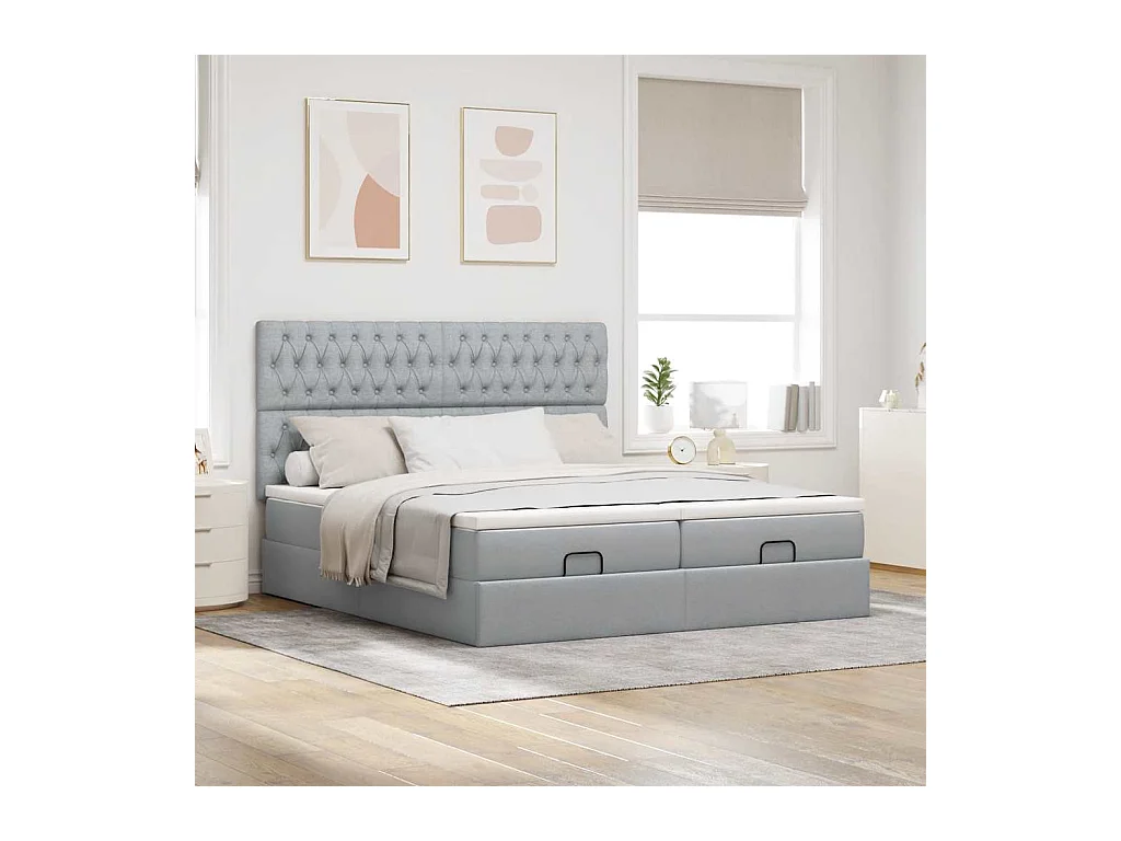 Cadre de lit ottoman et matelas gris clair 180x200cm tissu
