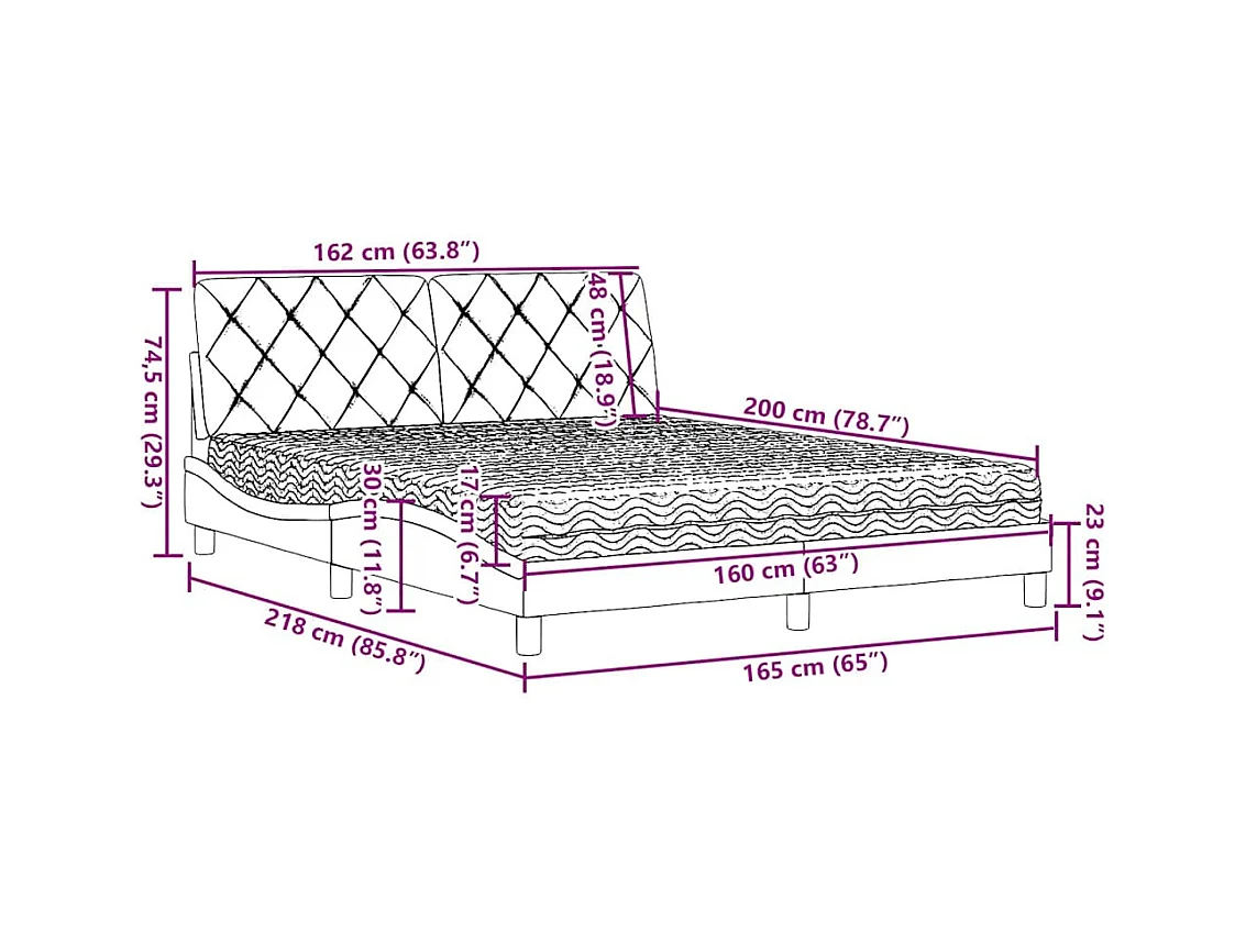 Lit avec matelas gris clair 160x200 cm tissu