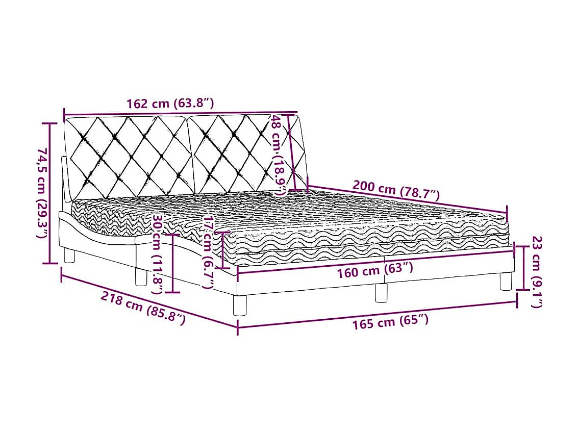 Lit avec matelas gris clair 160x200 cm tissu
