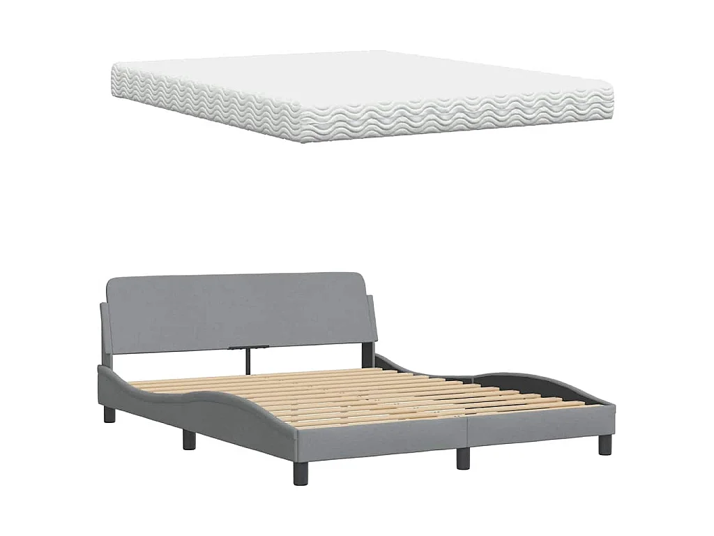 Lit avec matelas gris clair 160x200 cm tissu