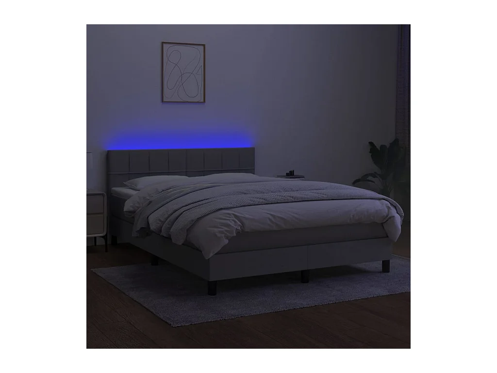 Sommier à lattes de lit et matelas et LED Gris clair 140x190 cm
