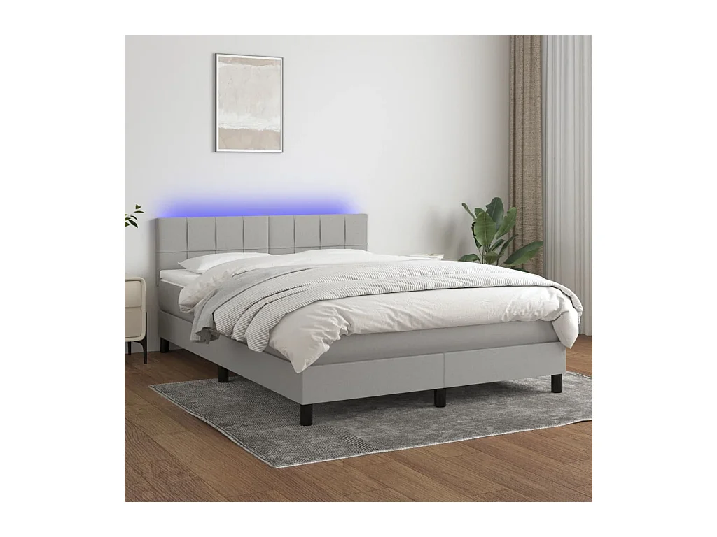 Letto a Molle Materasso e LED Grigio Chiaro 140x190 cm Tessuto