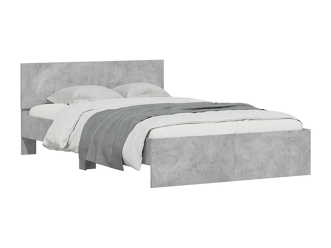 Estrutura cama cabeceira e luzes LED 140x190cm cinzento cimento