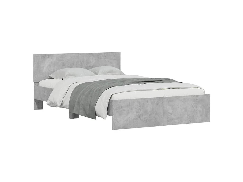 Cadre de lit avec tête de lit et LED gris béton 140x190 cm