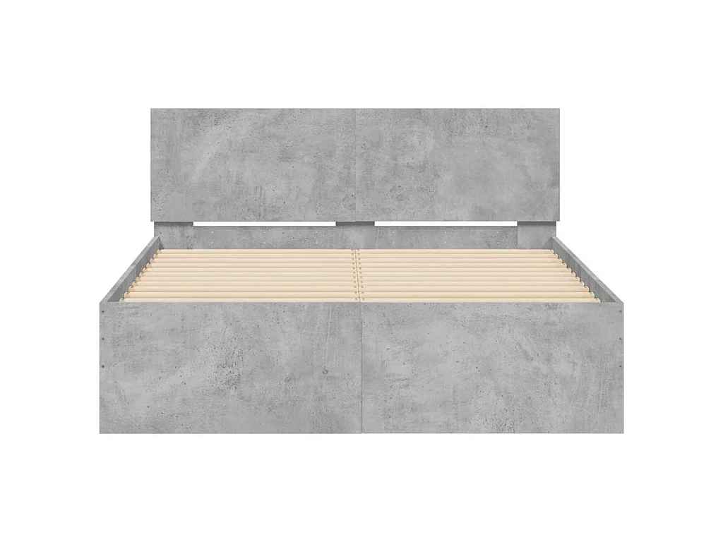 Cadre de lit avec tête de lit et LED gris béton 140x190 cm