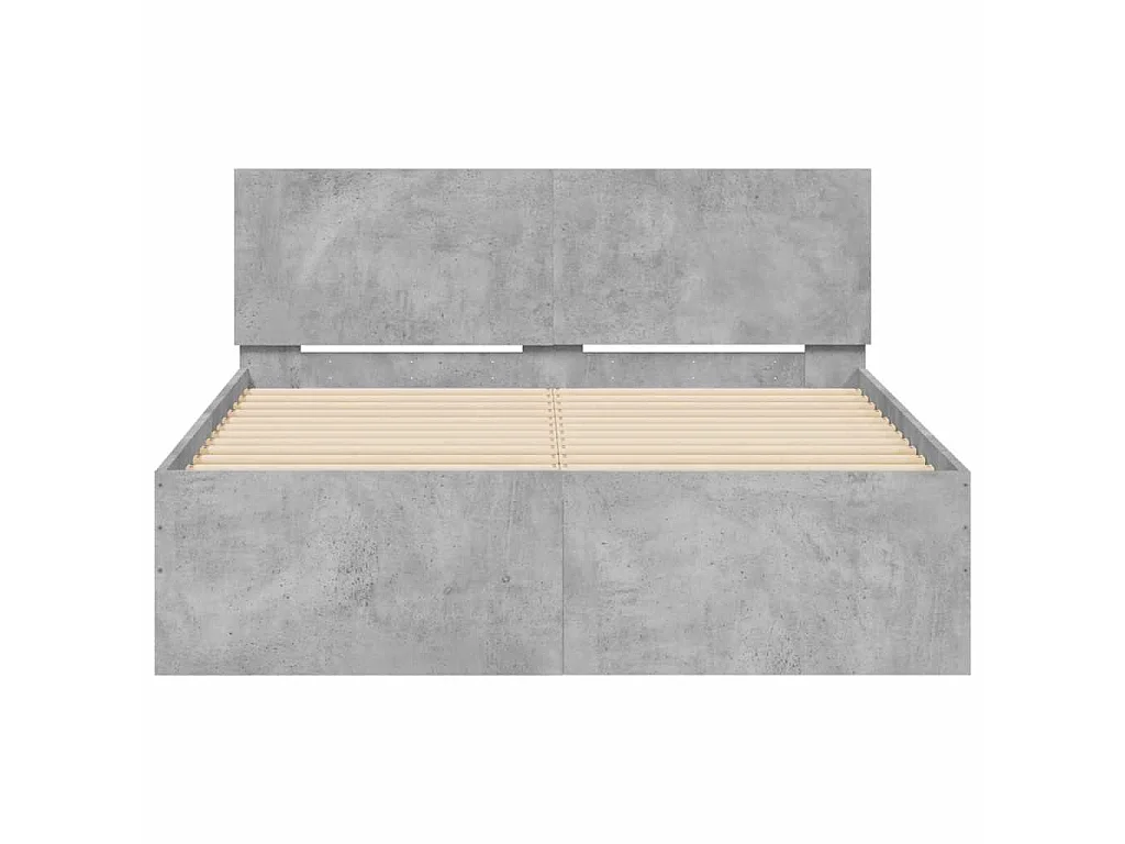 Cadre de lit avec tête de lit et LED gris béton 140x190 cm