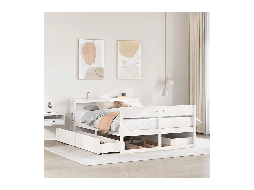 Cadre de lit sans matelas blanc 160x200 cm bois de pin massif