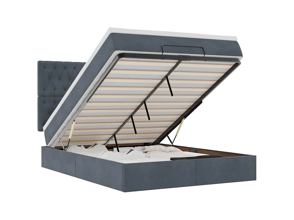 Ottoman-Bett mit Matratzen & LEDs Dunkelgrau 140x200 cm Samt