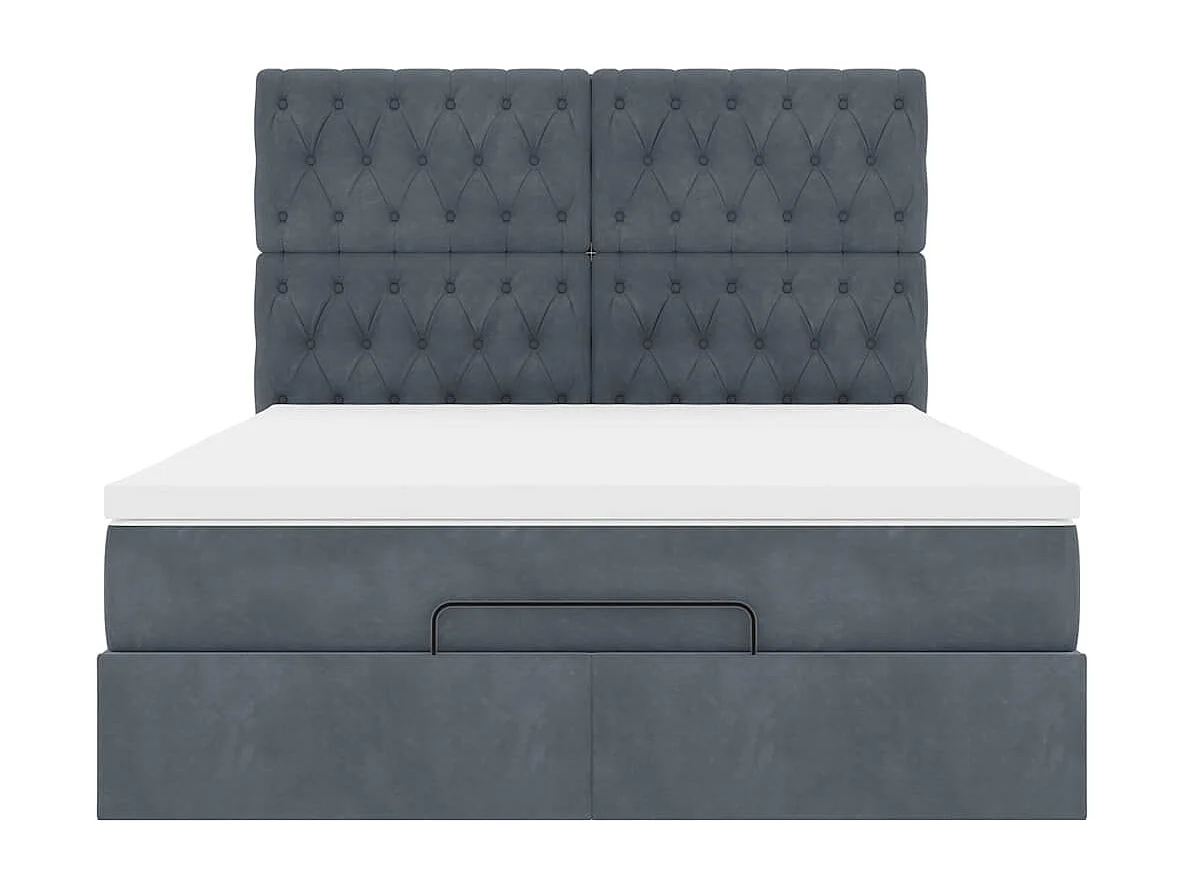 Ottoman-Bett mit Matratzen & LEDs Dunkelgrau 140x200 cm Samt