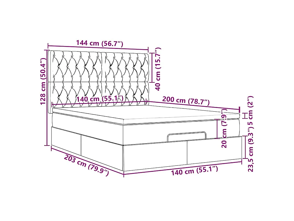 Struttura Letto Pouf con Materassi 140x200 cm in Velluto