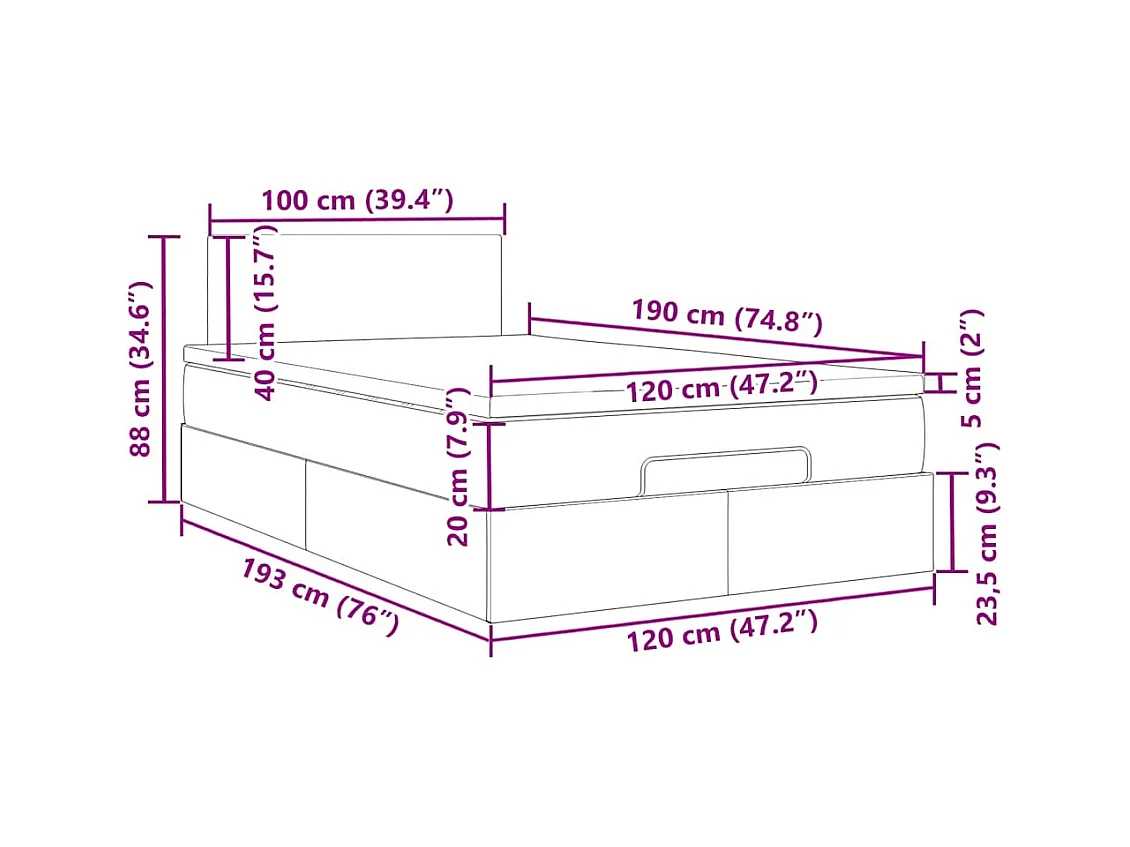 Lit ottoman avec matelas et LED bleu foncé 90x200cm velours