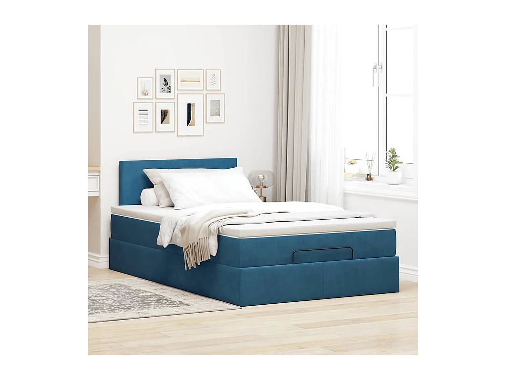 Lit ottoman avec matelas et LED bleu foncé 90x200cm velours
